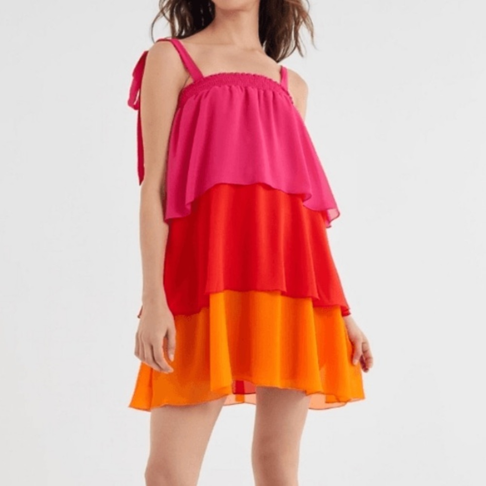 Show Me Your MuMu Gabriela Tiered Ruffle Mini Dress color block Size: XL
